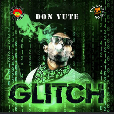 Back of a man at a concert. Hes wearing a beanie hat and a baggy denim jacket with studs. Photo with a purple hue